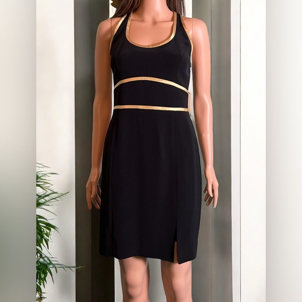 ADRIANNA PAPELL Evening Black & Gold Party Cocktail Pencil Dress. Size 4 - Picture 5 of 8
